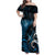 New Zealand Sea Week Family Matching Off Shoulder Maxi Dress and Hawaiian Shirt Maori Wave Pattern Ocean Blue