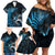 New Zealand Sea Week Family Matching Off Shoulder Short Dress and Hawaiian Shirt Maori Wave Pattern Ocean Blue