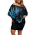 New Zealand Sea Week Family Matching Off Shoulder Short Dress and Hawaiian Shirt Maori Wave Pattern Ocean Blue