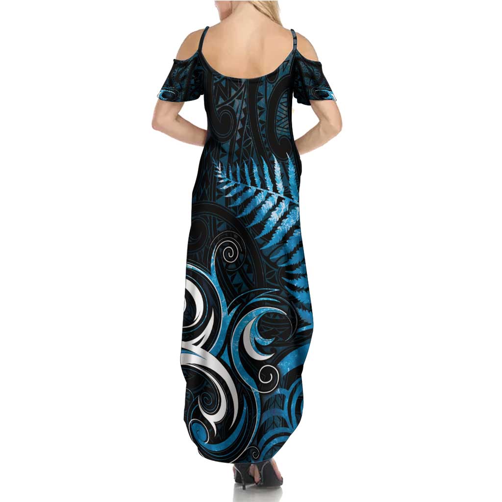 New Zealand Sea Week Family Matching Summer Maxi Dress and Hawaiian Shirt Maori Wave Pattern Ocean Blue