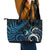 New Zealand Sea Week Leather Tote Bag Maori Wave Pattern Ocean Blue