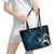 New Zealand Sea Week Leather Tote Bag Maori Wave Pattern Ocean Blue