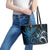 New Zealand Sea Week Leather Tote Bag Maori Wave Pattern Ocean Blue