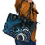 New Zealand Sea Week Leather Tote Bag Maori Wave Pattern Ocean Blue