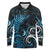 New Zealand Sea Week Long Sleeve Polo Shirt Maori Wave Pattern Ocean Blue