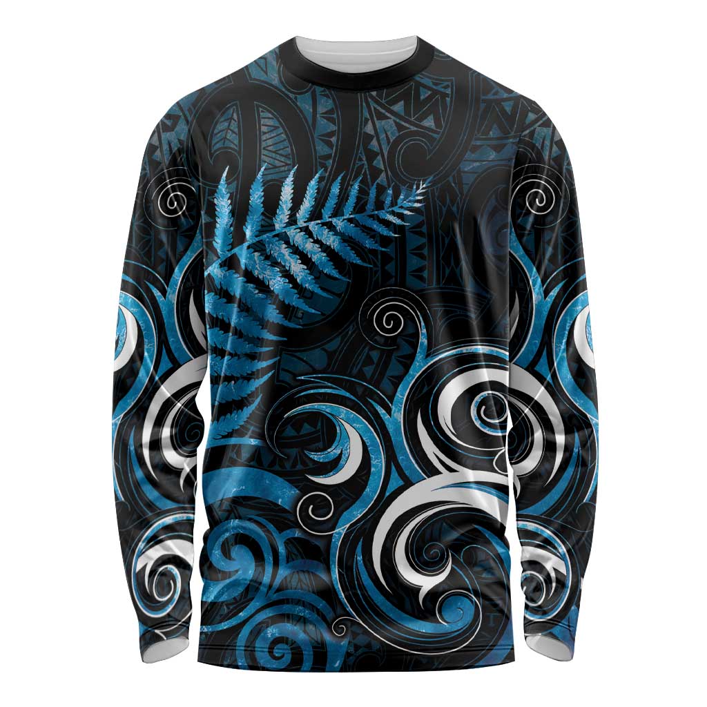 New Zealand Sea Week Long Sleeve Shirt Maori Wave Pattern Ocean Blue