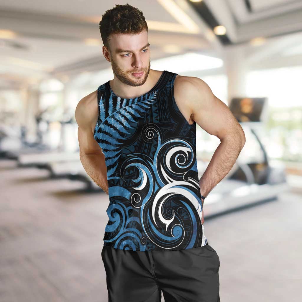 New Zealand Sea Week Men Tank Top Maori Wave Pattern Ocean Blue