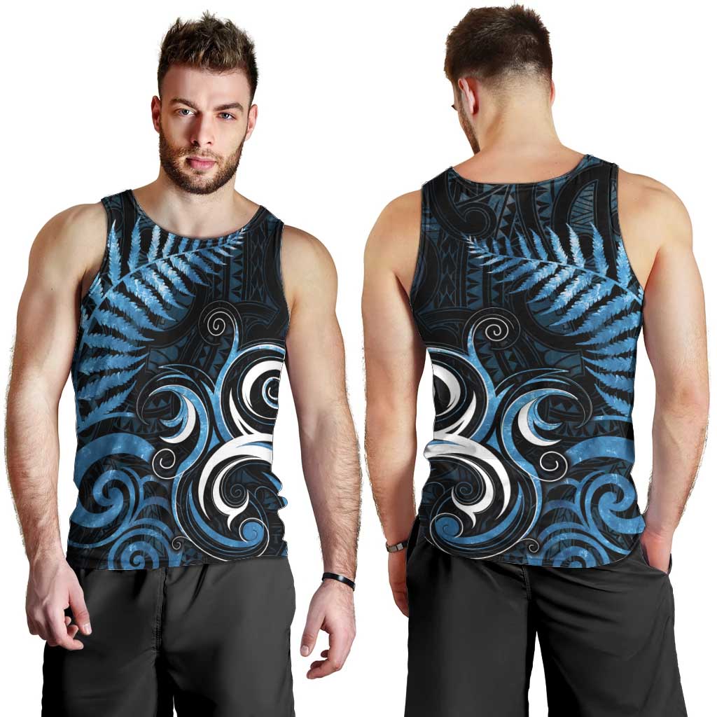 New Zealand Sea Week Men Tank Top Maori Wave Pattern Ocean Blue