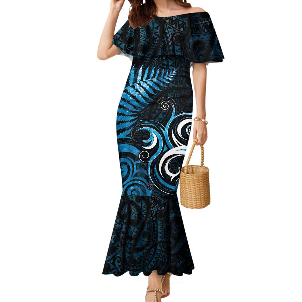 New Zealand Sea Week Mermaid Dress Maori Wave Pattern Ocean Blue