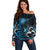 New Zealand Sea Week Off Shoulder Sweater Maori Wave Pattern Ocean Blue