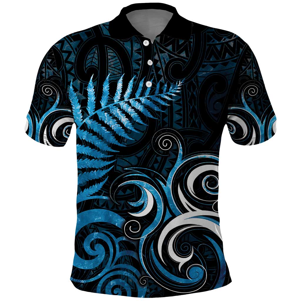 New Zealand Sea Week Polo Shirt Maori Wave Pattern Ocean Blue