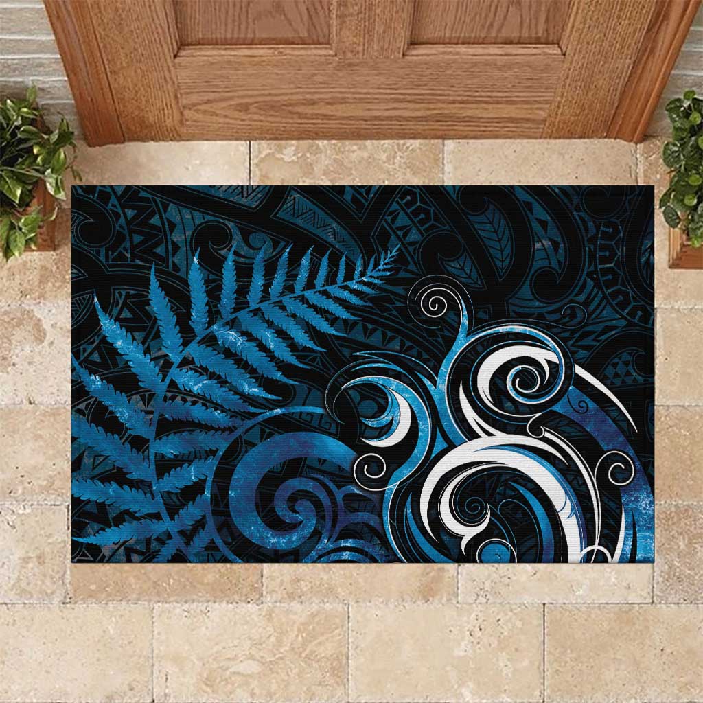 New Zealand Sea Week Rubber Doormat Maori Wave Pattern Ocean Blue