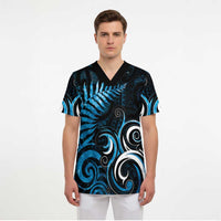 New Zealand Sea Week Scrub Top Maori Wave Pattern Ocean Blue - Polynesian Pride