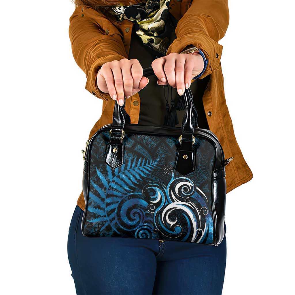 New Zealand Sea Week Shoulder Handbag Maori Wave Pattern Ocean Blue