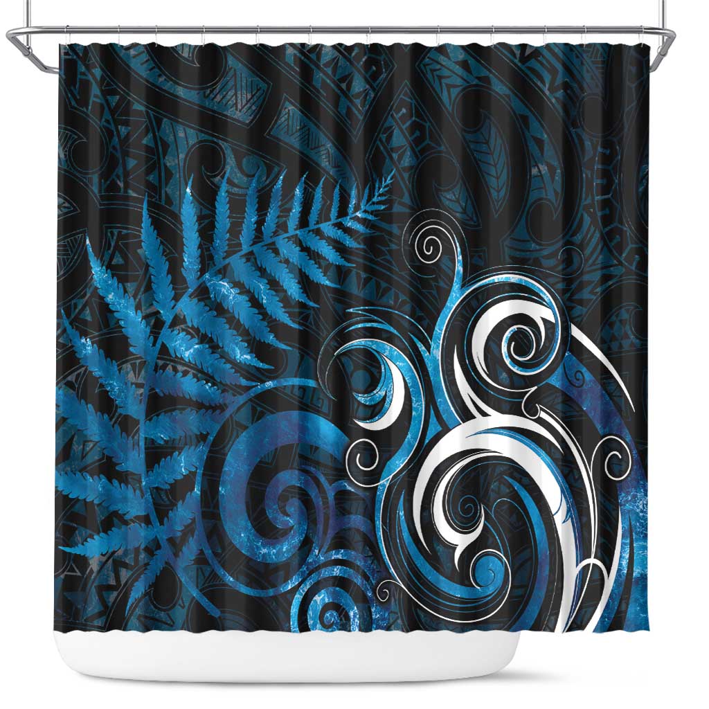 New Zealand Sea Week Shower Curtain Maori Wave Pattern Ocean Blue