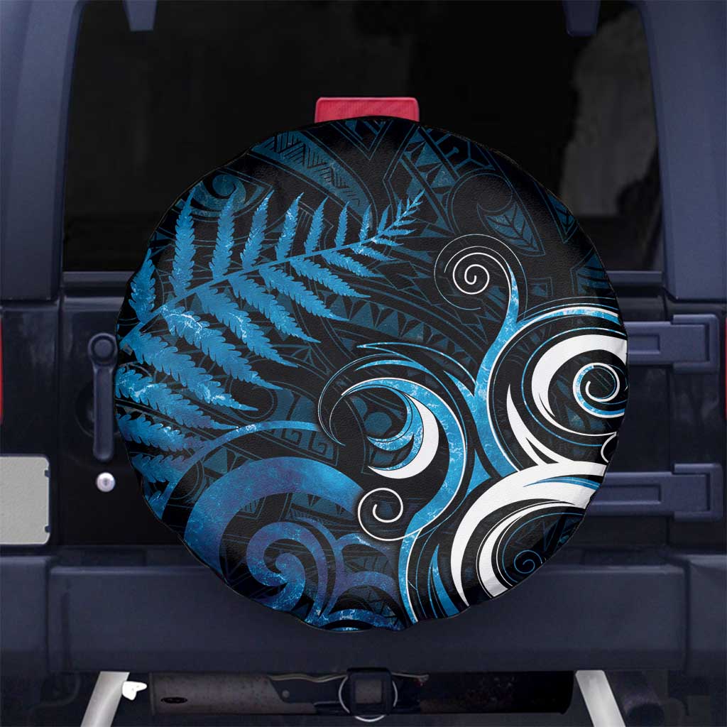 New Zealand Sea Week Spare Tire Cover Maori Wave Pattern Ocean Blue