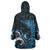 New Zealand Sea Week Wearable Blanket Hoodie Maori Wave Pattern Ocean Blue