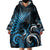 New Zealand Sea Week Wearable Blanket Hoodie Maori Wave Pattern Ocean Blue