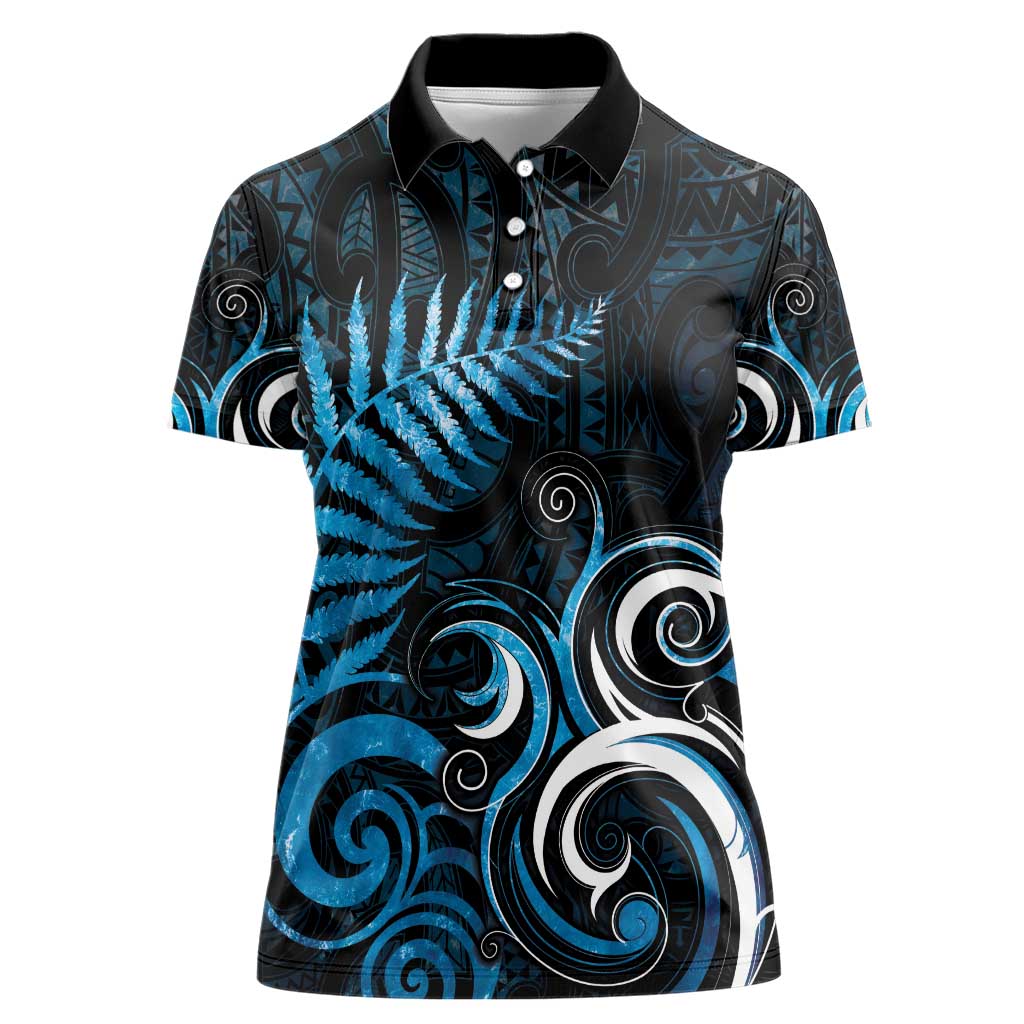 New Zealand Sea Week Women Polo Shirt Maori Wave Pattern Ocean Blue