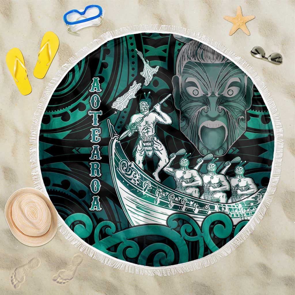 New Zealand Waka Racing Beach Blanket Maori Warriors