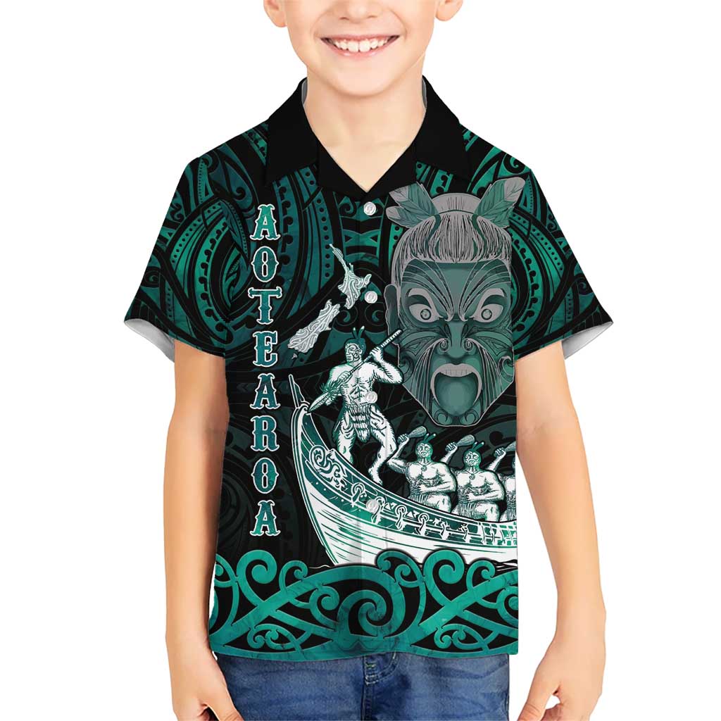 Personalised New Zealand Waka Racing Kid Hawaiian Shirt Maori Warriors