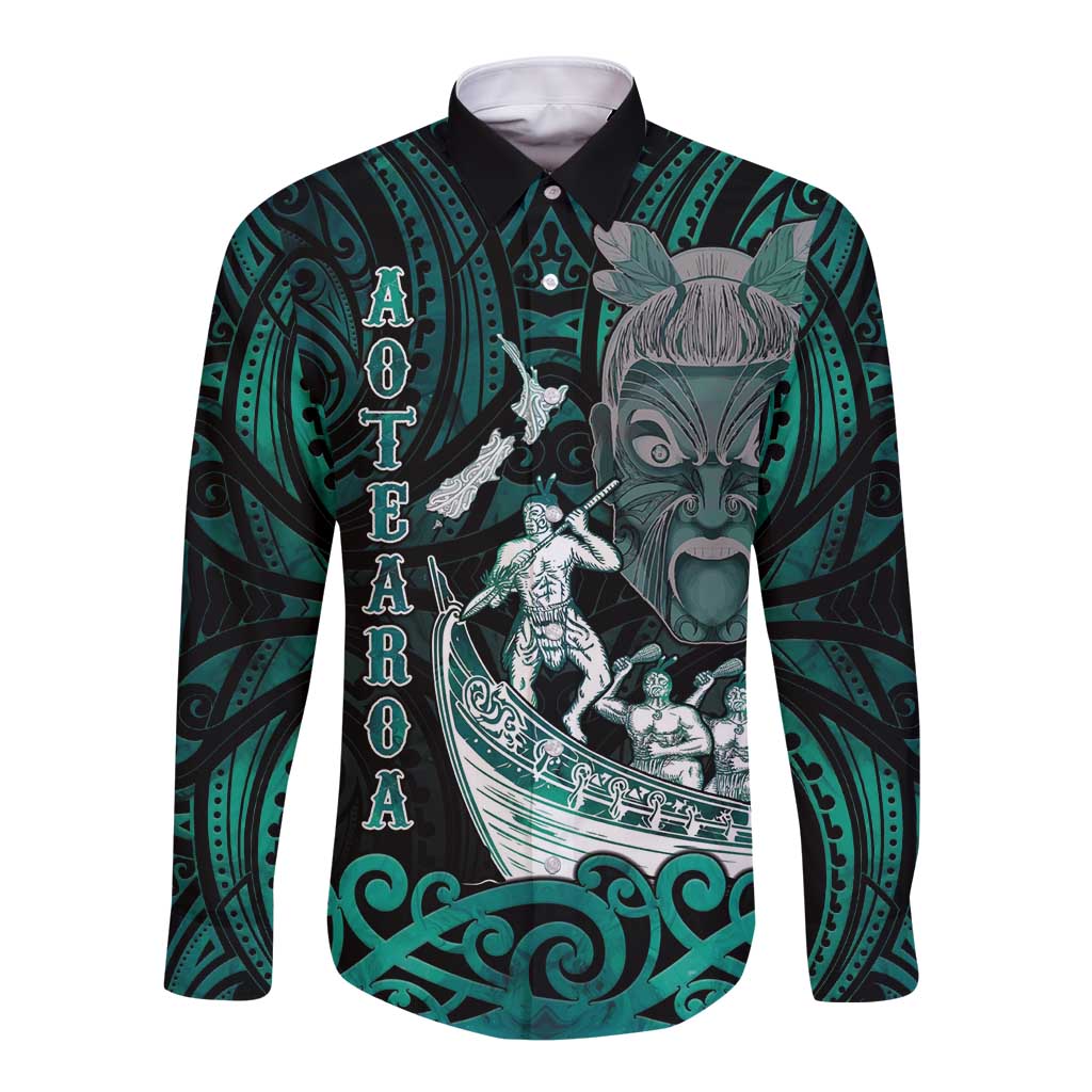 Personalised New Zealand Waka Racing Long Sleeve Button Shirt Maori Warriors