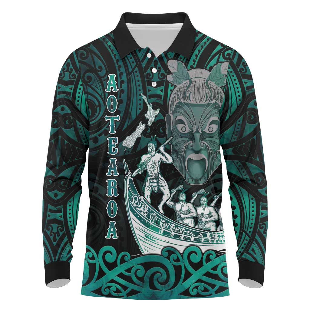 Personalised New Zealand Waka Racing Long Sleeve Polo Shirt Maori Warriors