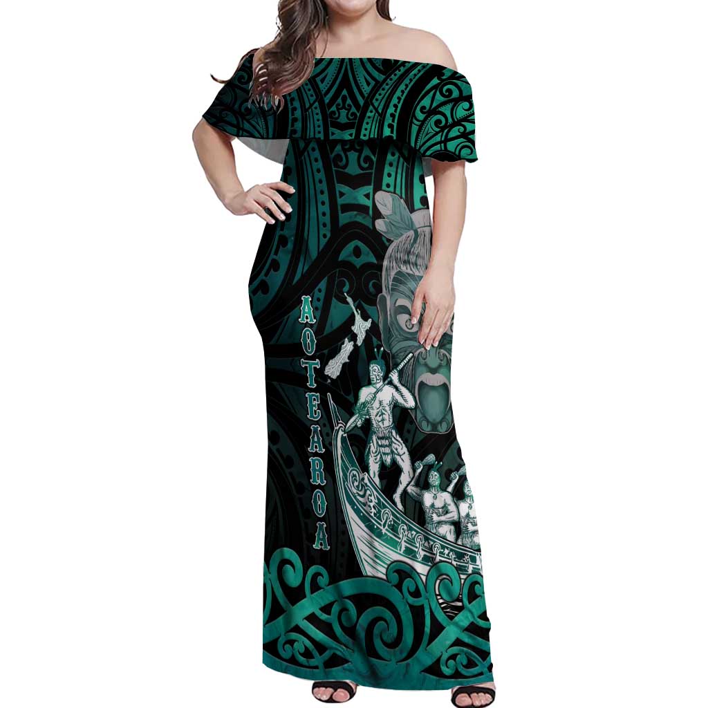 Personalised New Zealand Waka Racing Off Shoulder Maxi Dress Maori Warriors