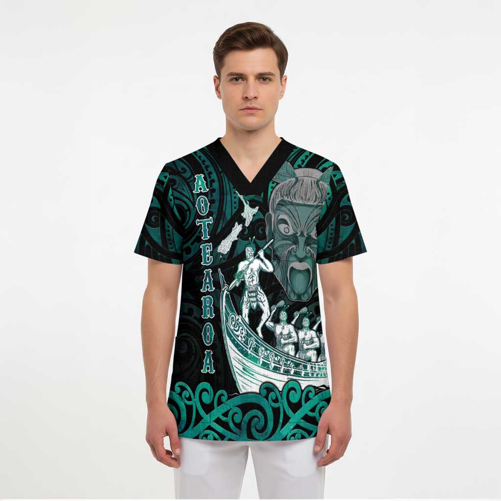 Personalised New Zealand Waka Racing Scrub Top Maori Warriors - Polynesian Pride