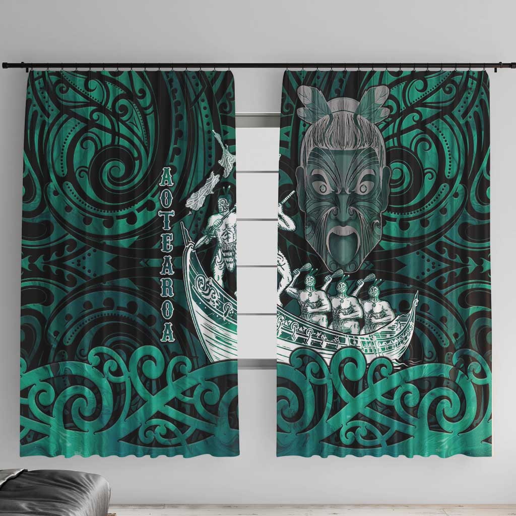 New Zealand Waka Racing Window Curtain Maori Warriors