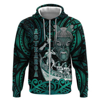 Personalised New Zealand Waka Racing Zip Hoodie Maori Warriors LT05 Zip Hoodie Green - Polynesian Pride