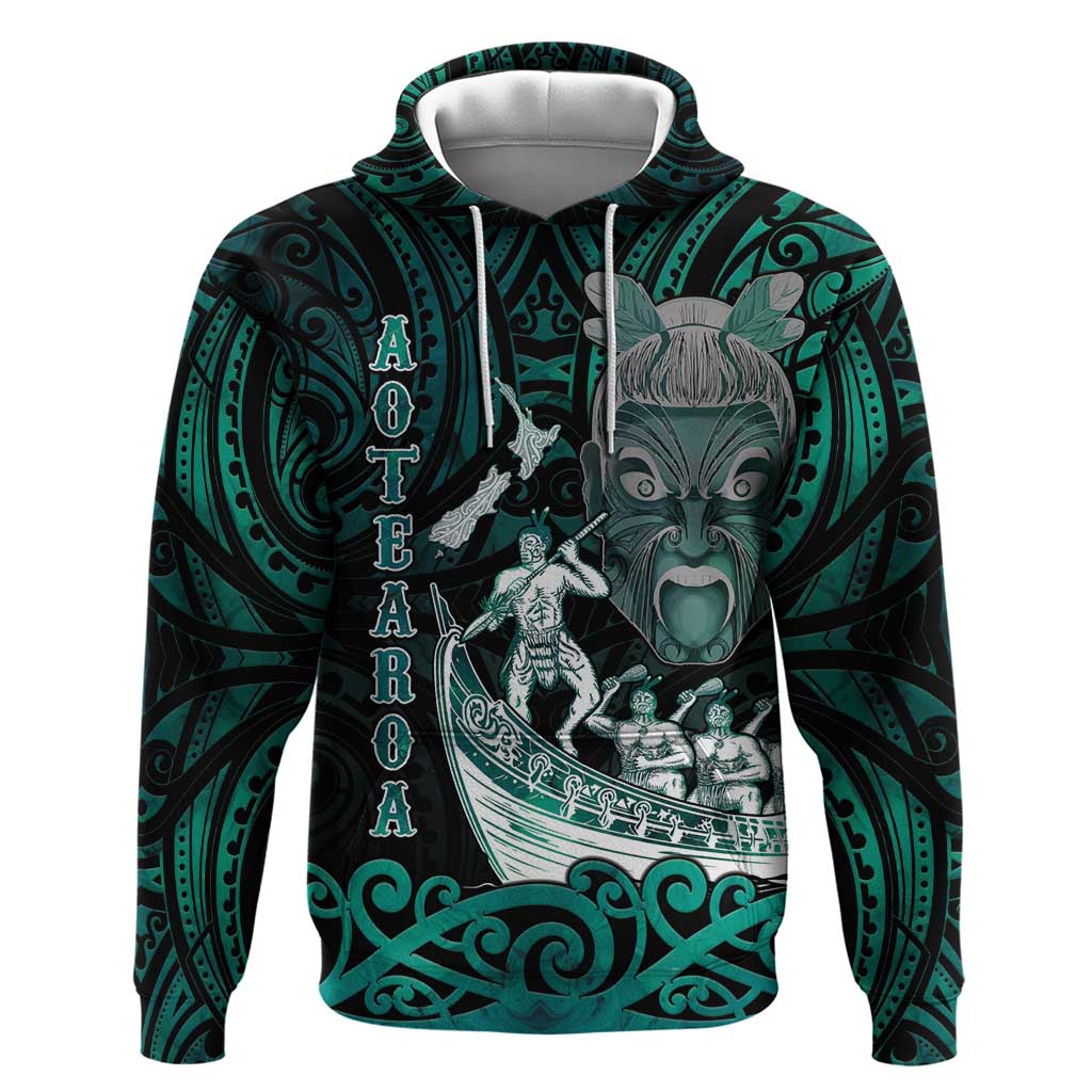 Personalised New Zealand Waka Racing Zip Hoodie Maori Warriors LT05 Pullover Hoodie Green - Polynesian Pride