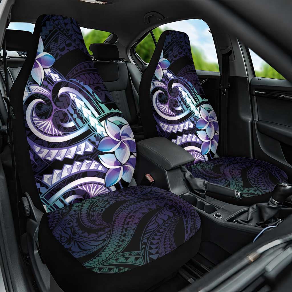 Polynesian Art Tattoo Car Seat Cover Plumeria Flowers Turquoise Gradient