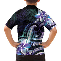 Polynesian Art Tattoo Family Matching Long Sleeve Bodycon Dress and Hawaiian Shirt Plumeria Flowers Turquoise Gradient LT05 - Polynesian Pride