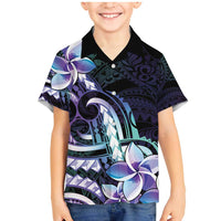 Polynesian Art Tattoo Family Matching Mermaid Dress and Hawaiian Shirt Plumeria Flowers Turquoise Gradient LT05 Son's Shirt Turquoise - Polynesian Pride