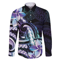 Polynesian Art Tattoo Family Matching Puletasi and Hawaiian Shirt Plumeria Flowers Turquoise Gradient LT05 Dad's Shirt - Long Sleeve Turquoise - Polynesian Pride