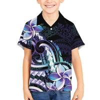 Polynesian Art Tattoo Family Matching Short Sleeve Bodycon Dress and Hawaiian Shirt Plumeria Flowers Turquoise Gradient LT05 Son's Shirt Turquoise - Polynesian Pride
