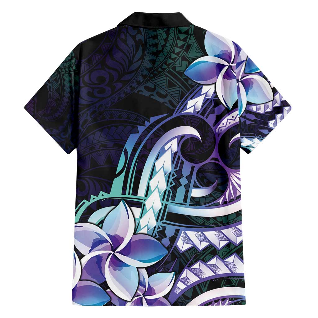 Polynesian Art Tattoo Family Matching Tank Maxi Dress and Hawaiian Shirt Plumeria Flowers Turquoise Gradient
