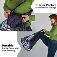 Polynesian Art Tattoo Grocery Bag Plumeria Flowers Turquoise Gradient