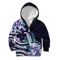 Polynesian Art Tattoo Kid Hoodie Plumeria Flowers Turquoise Gradient