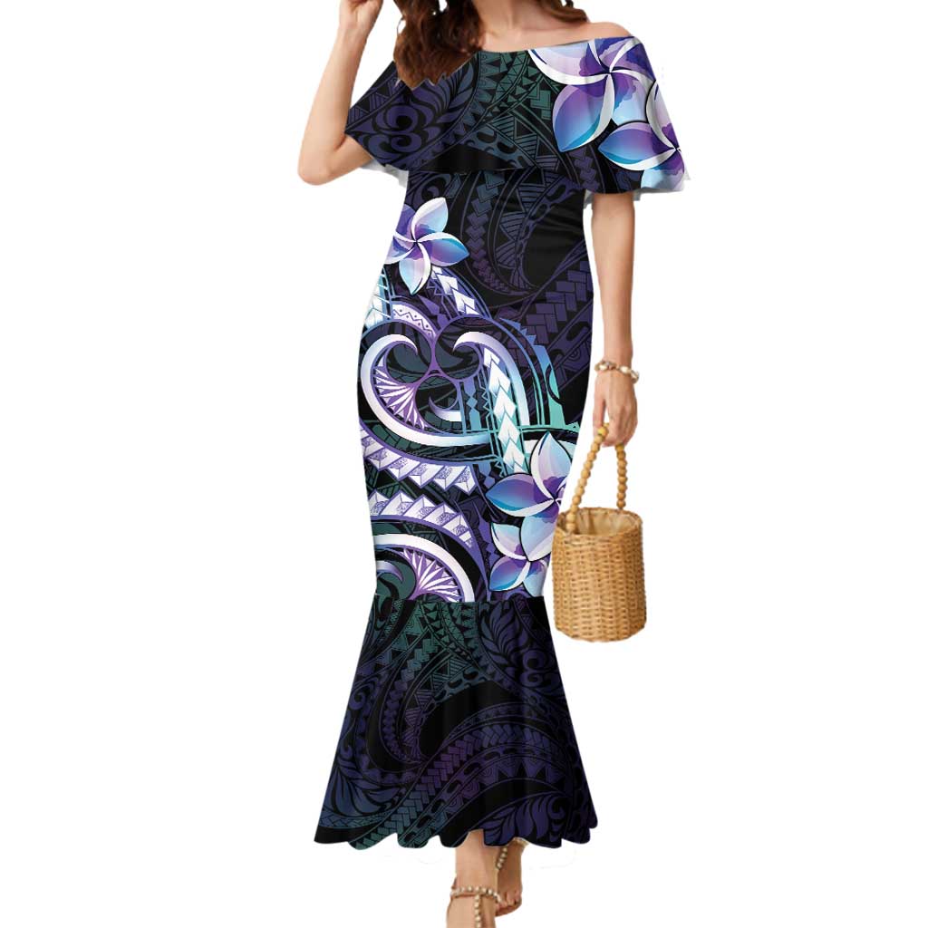 Polynesian Art Tattoo Mermaid Dress Plumeria Flowers Turquoise Gradient LT05 Women Turquoise - Polynesian Pride