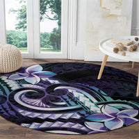Polynesian Art Tattoo Round Carpet Plumeria Flowers Turquoise Gradient