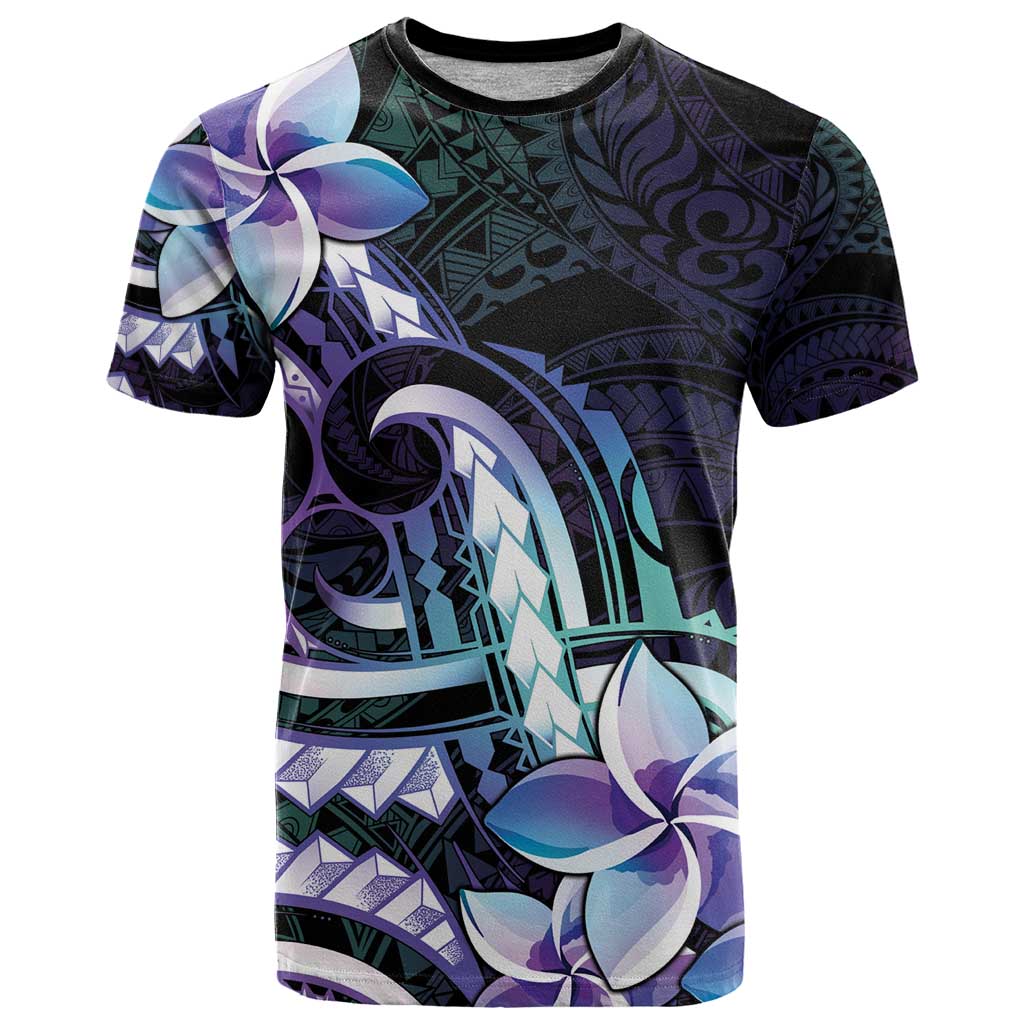 Polynesian Art Tattoo T Shirt Plumeria Flowers Turquoise Gradient