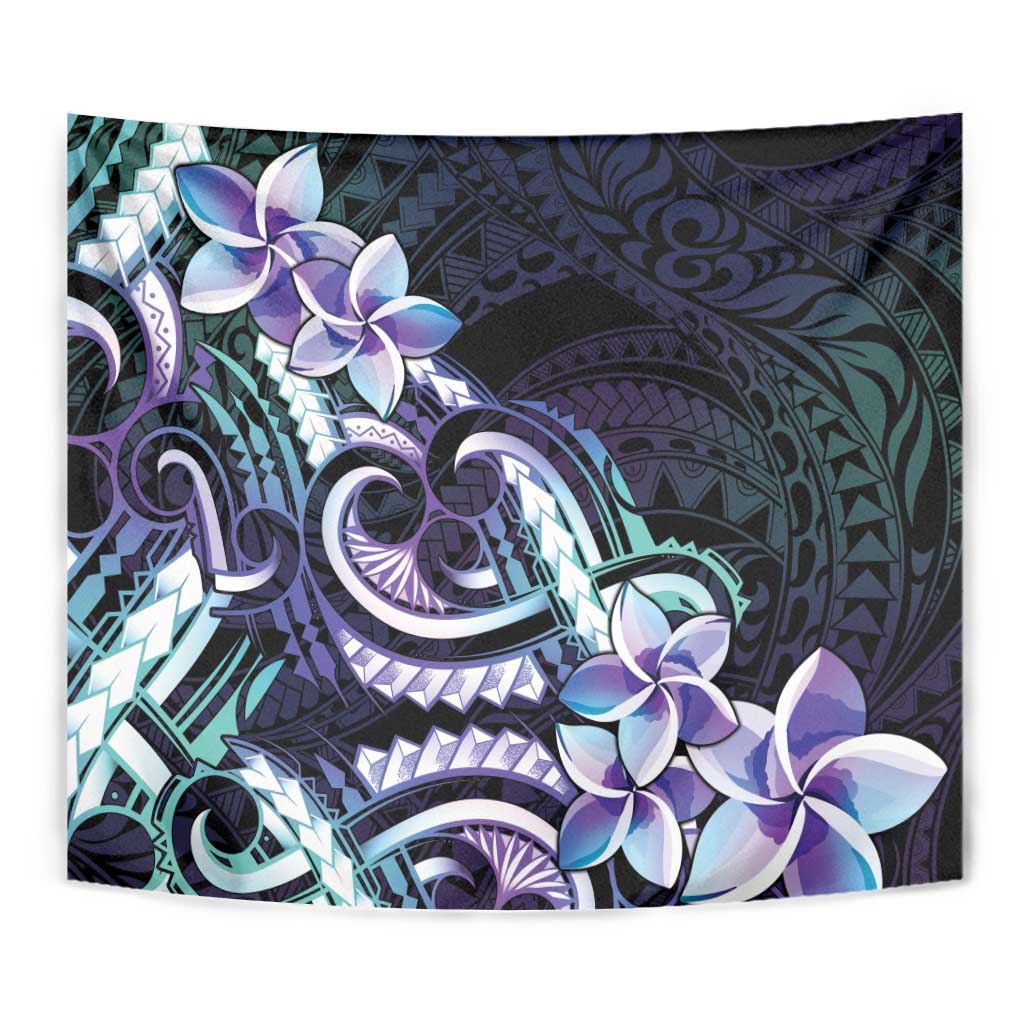 Polynesian Art Tattoo Tapestry Plumeria Flowers Turquoise Gradient
