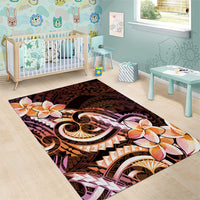 Polynesian Art Tattoo Area Rug Plumeria Flowers Peach Gradient