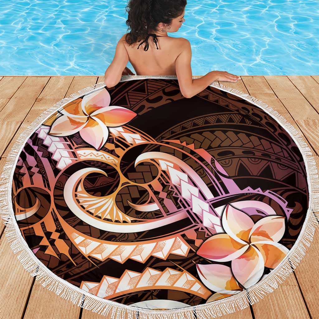 Polynesian Art Tattoo Beach Blanket Plumeria Flowers Peach Gradient