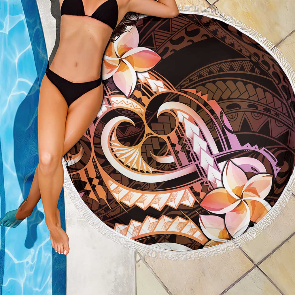 Polynesian Art Tattoo Beach Blanket Plumeria Flowers Peach Gradient