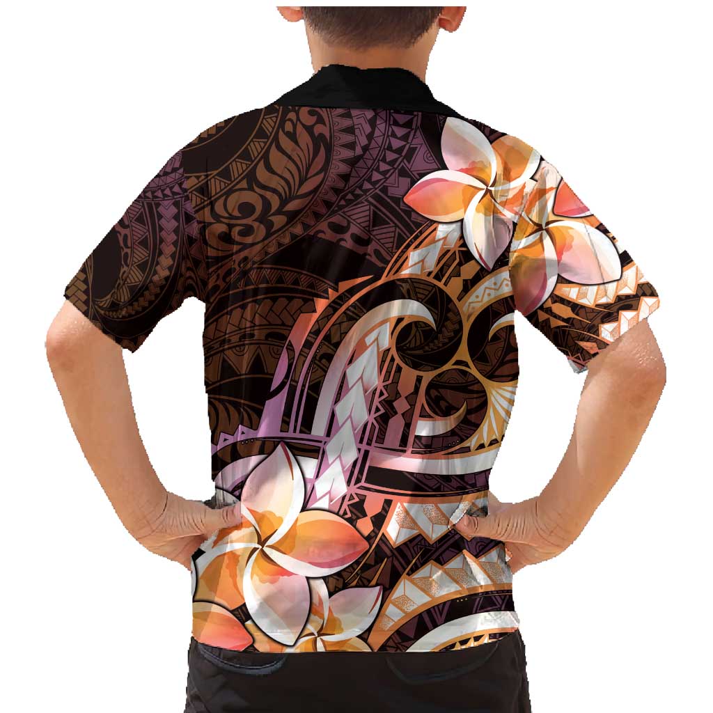 Polynesian Art Tattoo Family Matching Mermaid Dress and Hawaiian Shirt Plumeria Flowers Peach Gradient LT05 - Polynesian Pride