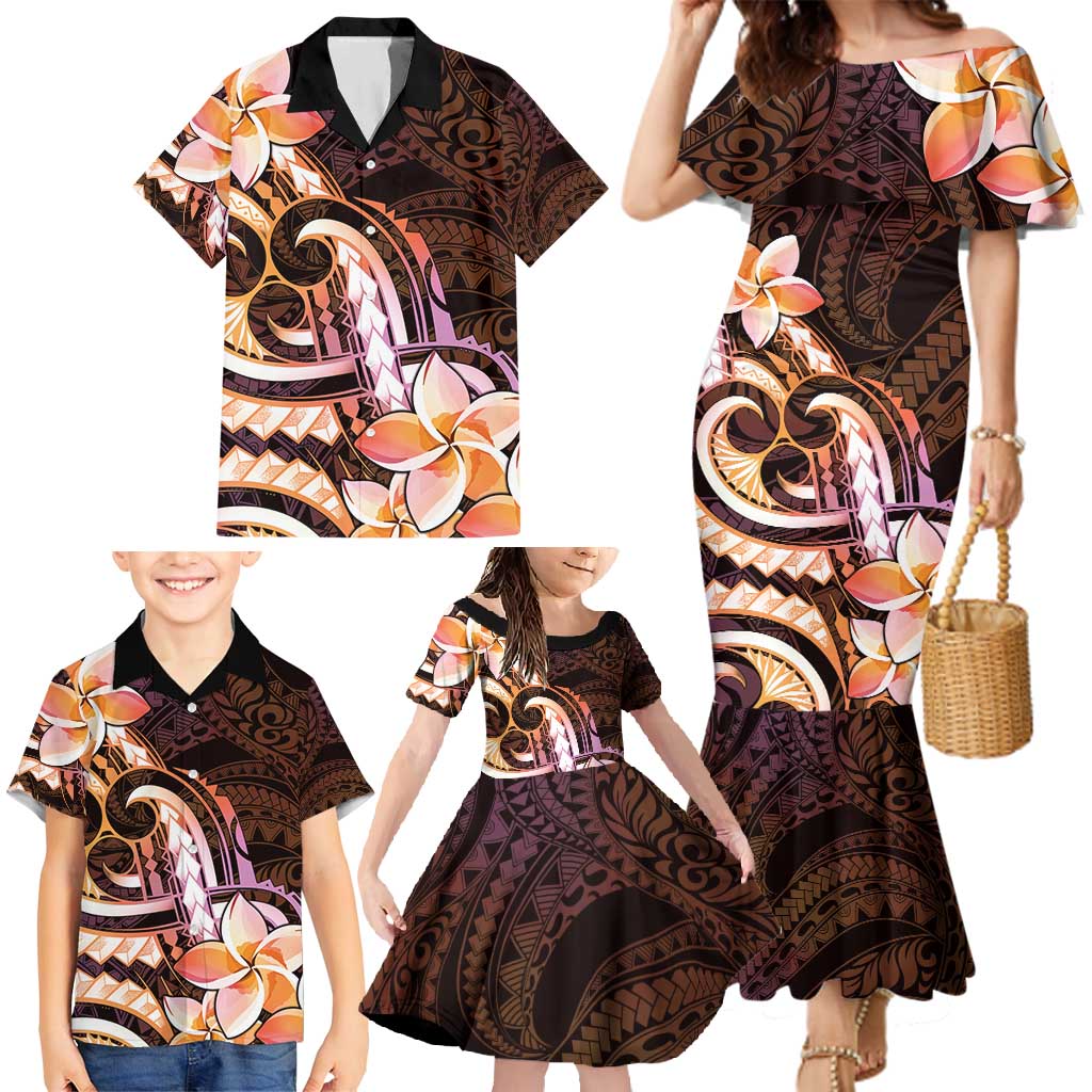 Polynesian Art Tattoo Family Matching Mermaid Dress and Hawaiian Shirt Plumeria Flowers Peach Gradient LT05 - Polynesian Pride