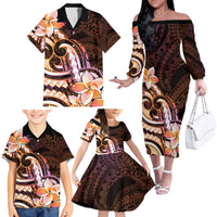 Polynesian Art Tattoo Family Matching Off The Shoulder Long Sleeve Dress and Hawaiian Shirt Plumeria Flowers Peach Gradient LT05 - Polynesian Pride